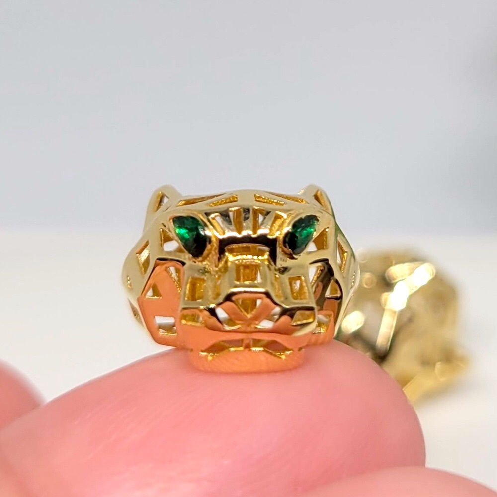 18K Solid Gold Panther Stud Earrings - Picture 10 of 12